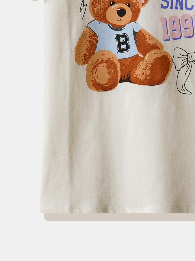 Girls Cotton Regular Fit Crew Neck Graphic T-shirt