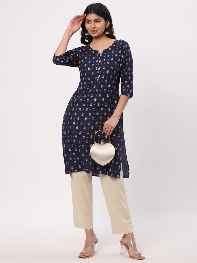 Women Rayon Regular Fit Round Neck Printed Kurta