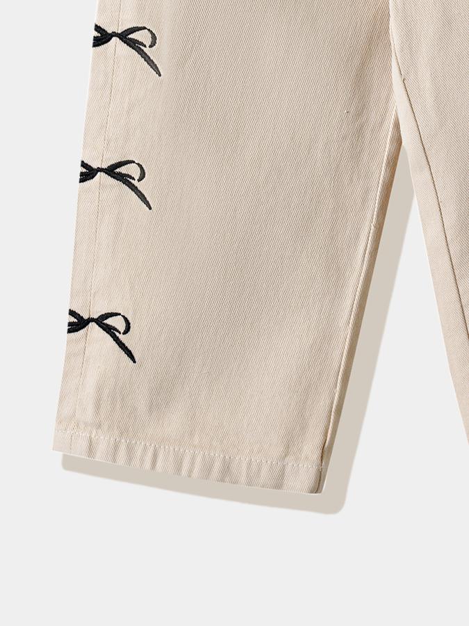 Girls Cotton Regular Fit Button Waist Bow Detail Trousers