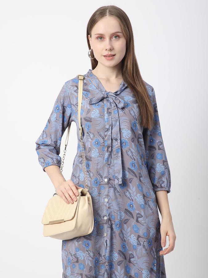 Women Polyester Regular Fit Tie Up Neck Printed Kurta