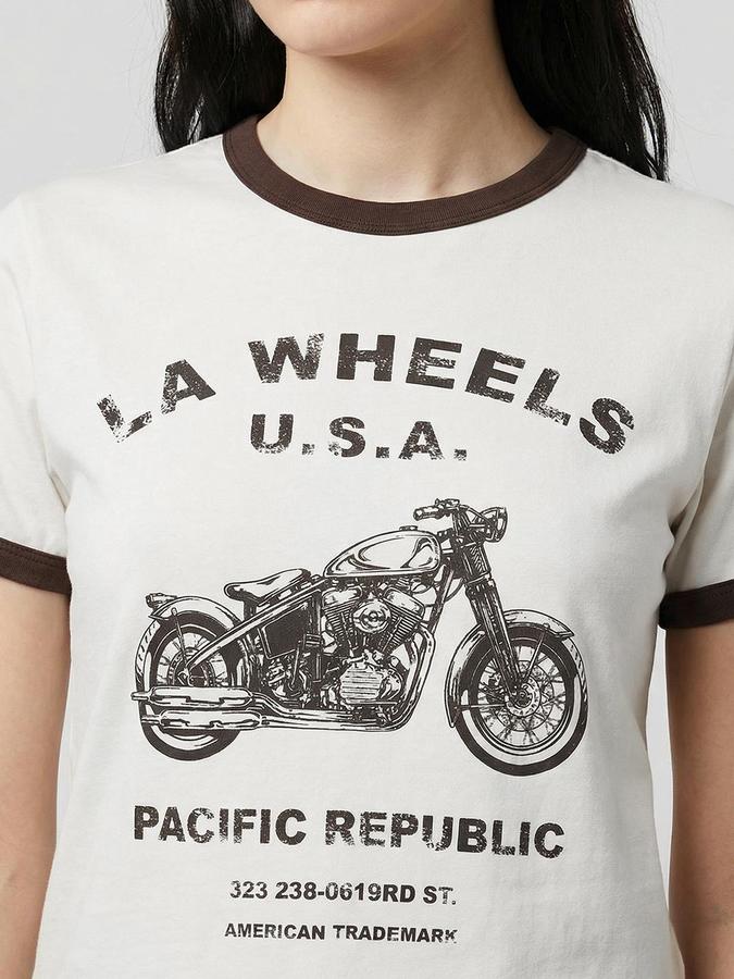 R&B Off White Printed Women Regular Fit Tshirt