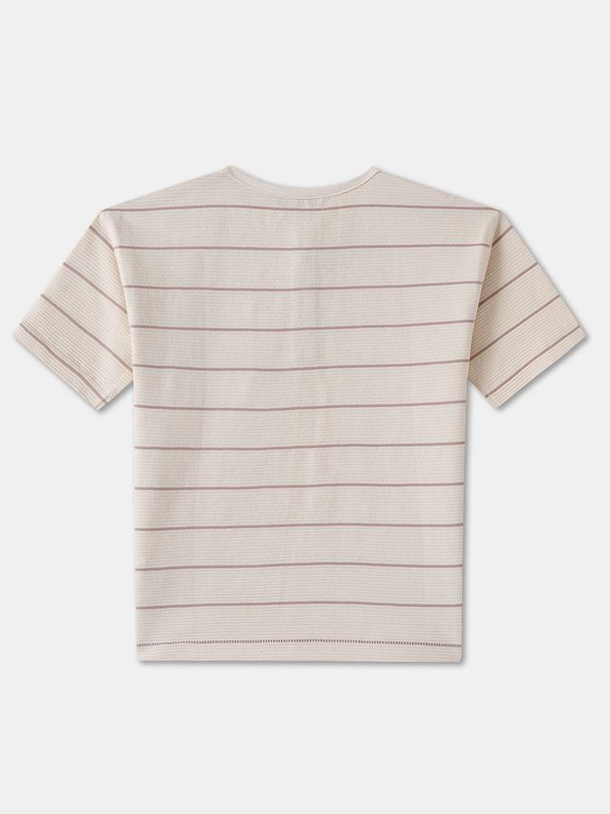 Boys Cotton Regular Fit Henley Striped T-shirt