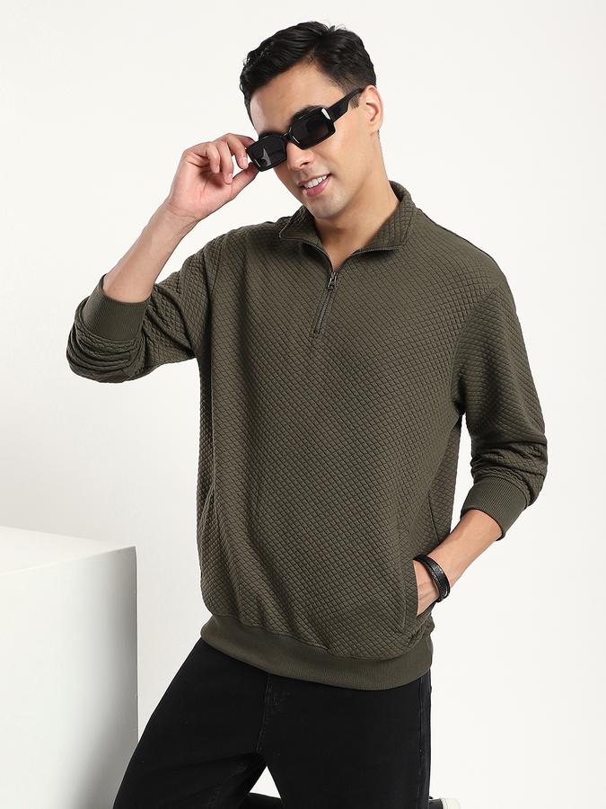 Men Polyester Regular Fit Quarter Zip Textured Sweatshirt