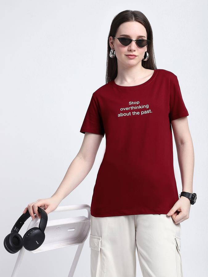 Women Cotton Regular Fit Crew Neck Slogan T-shirt
