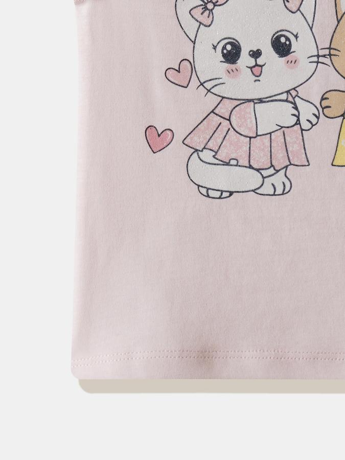 Girls Cotton Regular Fit Crew Neck Graphic T-shirt