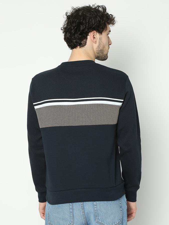 Men Cotton Regular Fit Crew Neck Textured Sweatshirt