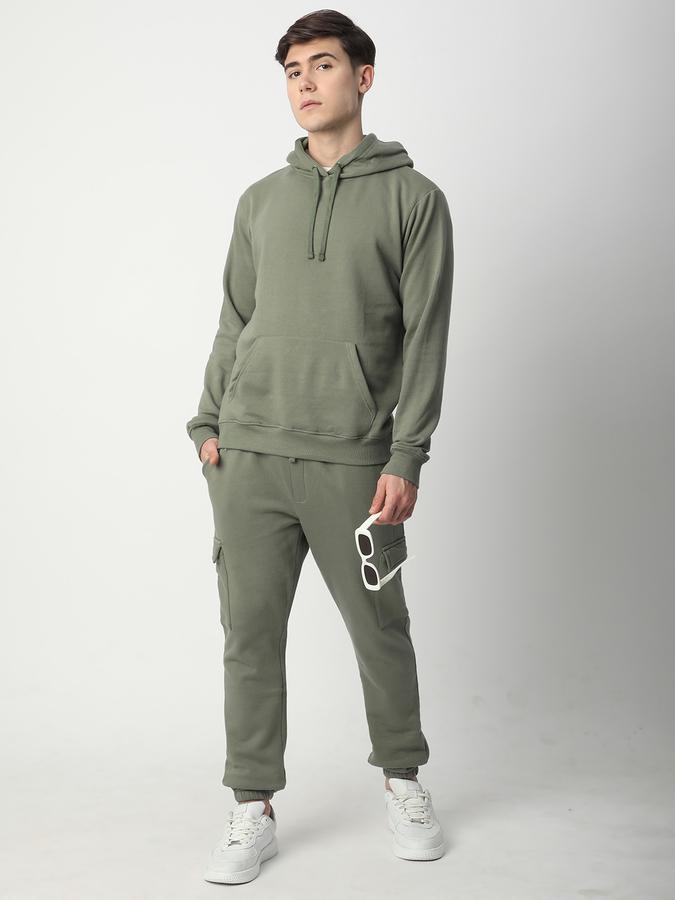 Men Fleece Regular Fit Drawstring Waist Cuffed Hem Trackpants
