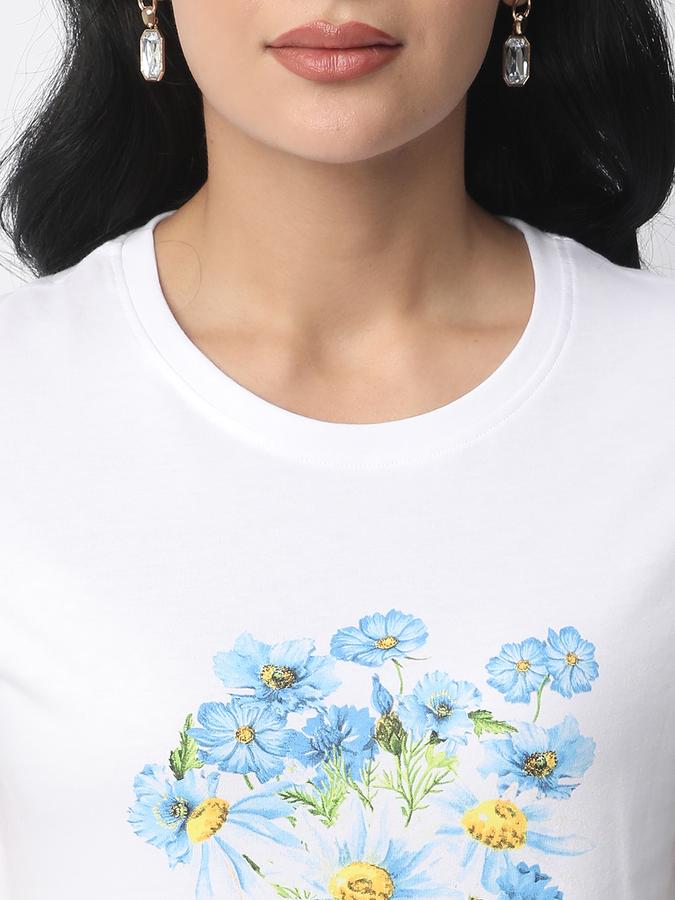 Women Cotton Slim Fit Round Neck Graphic T-shirt