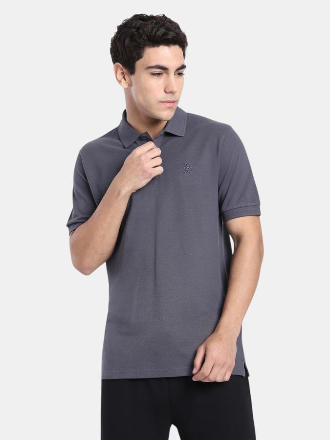 R&B Grey Solid Men Short Sleeve Polo T-shirt