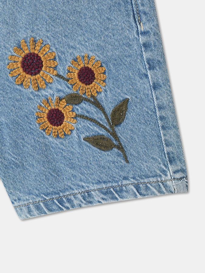 Girls Cotton Embroidered Mid-Waist Clean Hem Shorts