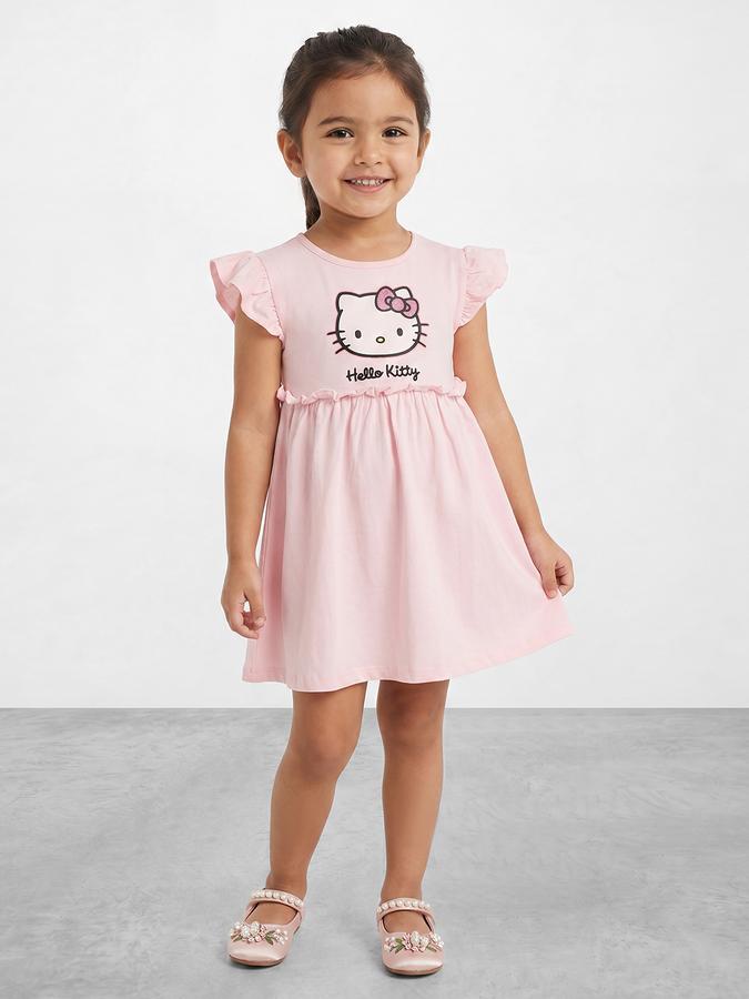R&B Girl Pink Hello Kitty Flutter Sleeves Fit and Flare Dress