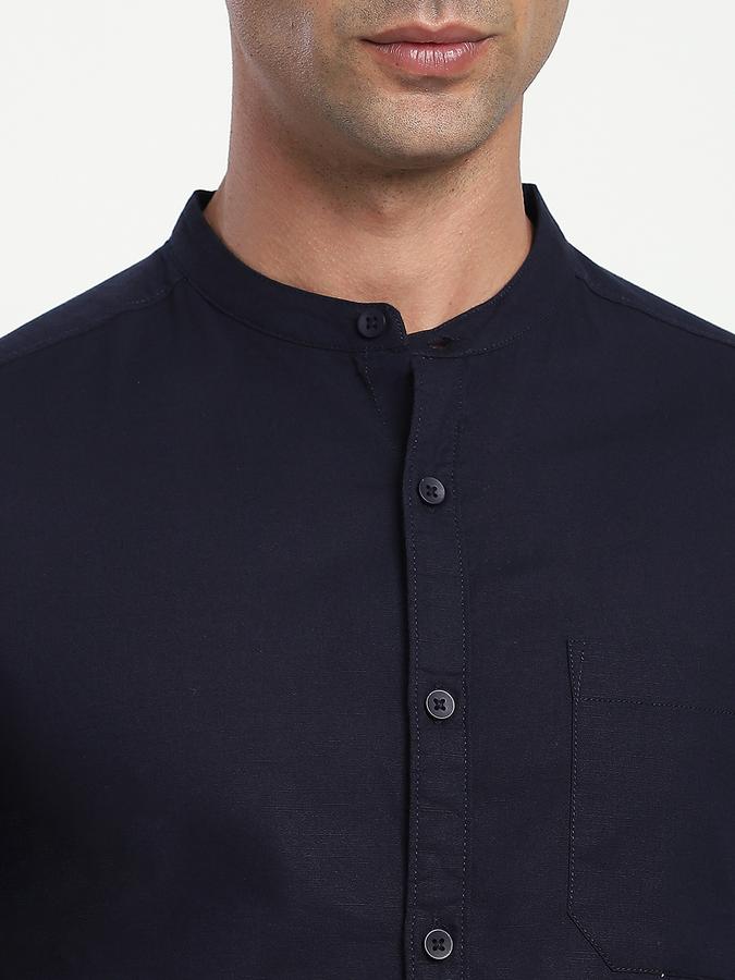 Men Cotton Slim Fit Mandarin Collar Solid Shirt