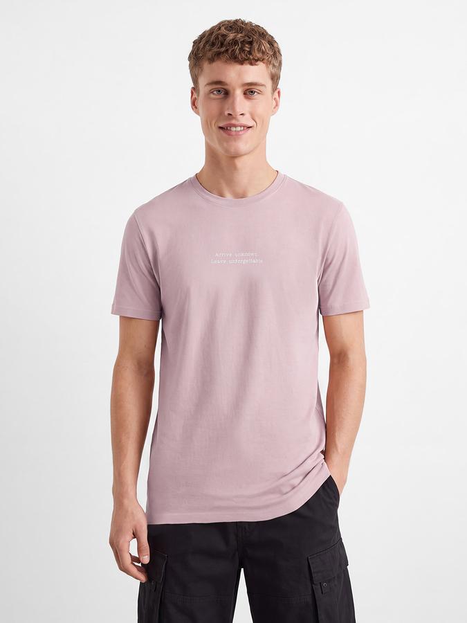 R&B Men Shell Pink Typographic Print Short Sleeves Pure Cotton Tshirt