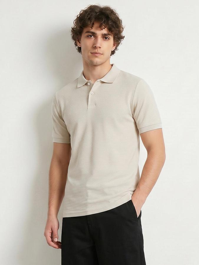 R&B Beige Men Striped Short Sleeves Tshirt