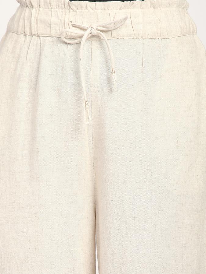 Women Linen Blend Wide Leg High Rise Solid Trousers