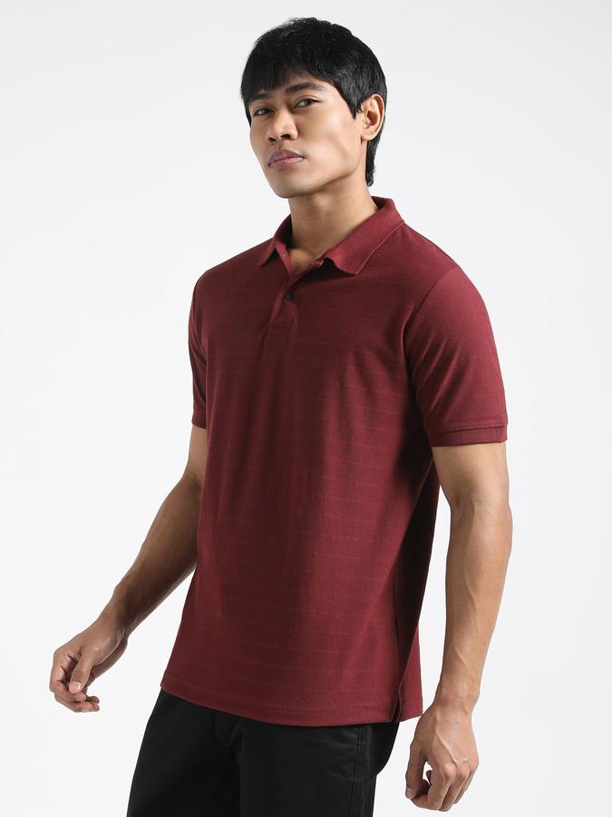 Men Cotton Regular Fit Polo Neck Textured T-shirt