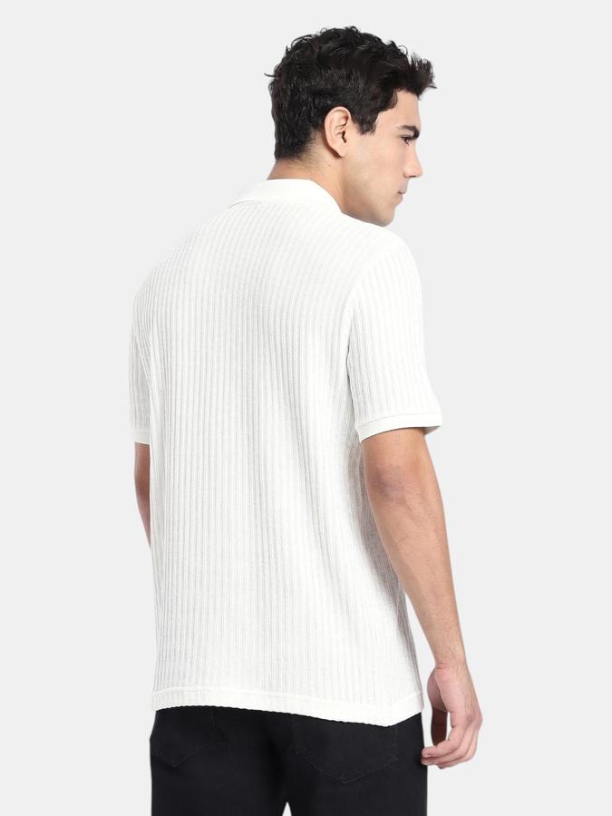 R&B Cream Textured Men Short Sleeve Polo T-shirt