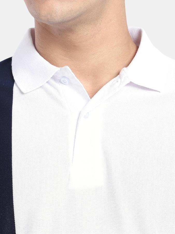 R&B White Striped Men Short Sleeve Polo T-shirt