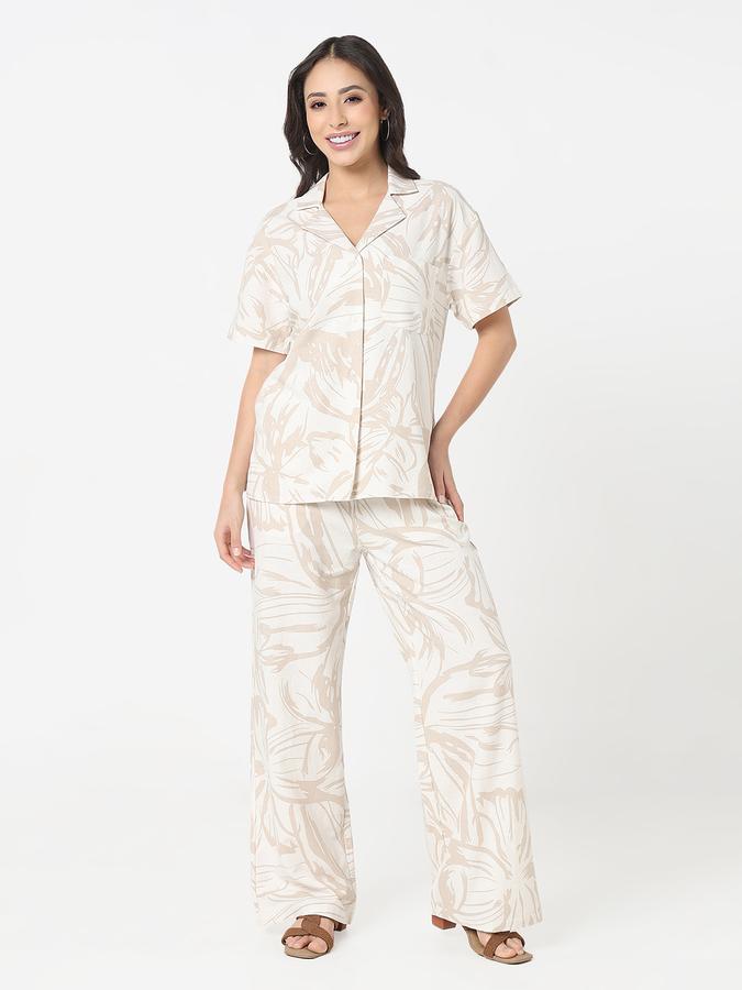 R&B Women Beige Leaf Print Relaxed Shirt