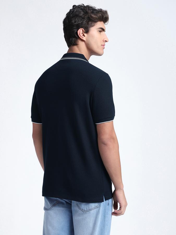 Men Cotton Blend Slim Fit Polo Neck Solid T-shirt