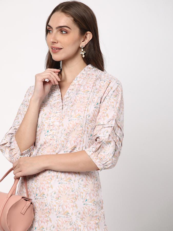 Women Cotton Regular Fit Mandarin Collar Printed Kurta