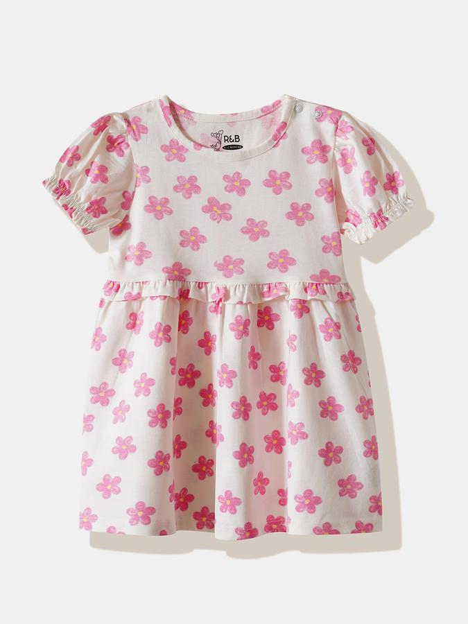 Girls Cotton A-Line Round Neck Ruffled Dress