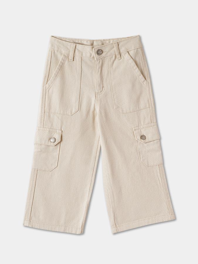 Solid Cargo Pants with Button Closure