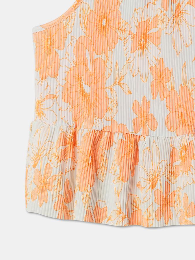 Girls Polyester Regular Fit High Neck Sleeveless Floral Top