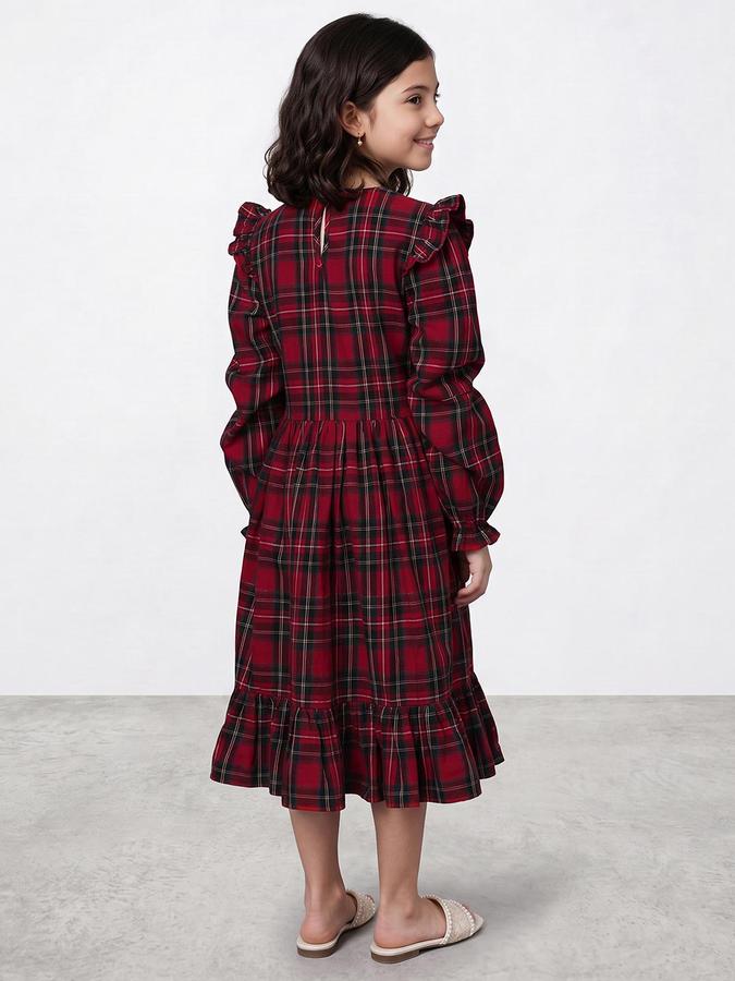 R&B Girls Red Checked Fit and Flare Dress