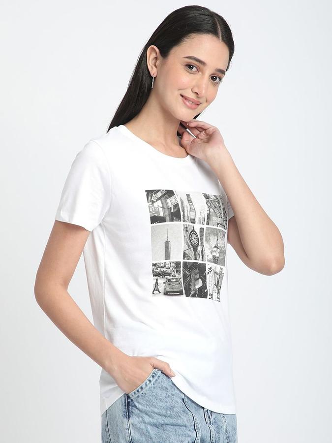 Women Cotton Regular Fit Round Neck Graphic T-shirt