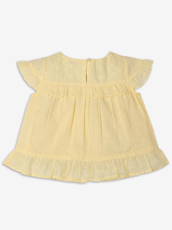 Girls Self-Design Ruffled Sleeve Round Neck Top