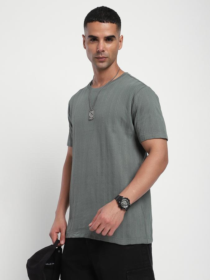 Men Cotton Regular Fit Crew Neck Textured T-shirt