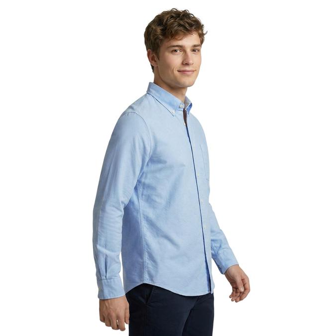 R&B Blue Solid Mens Button-Down Collar Long Sleeves Shirt 
