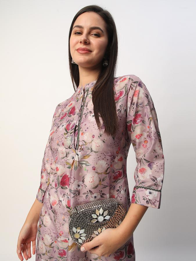 Women Polyester Regular Fit Mandarin Collar Printed Kurta
