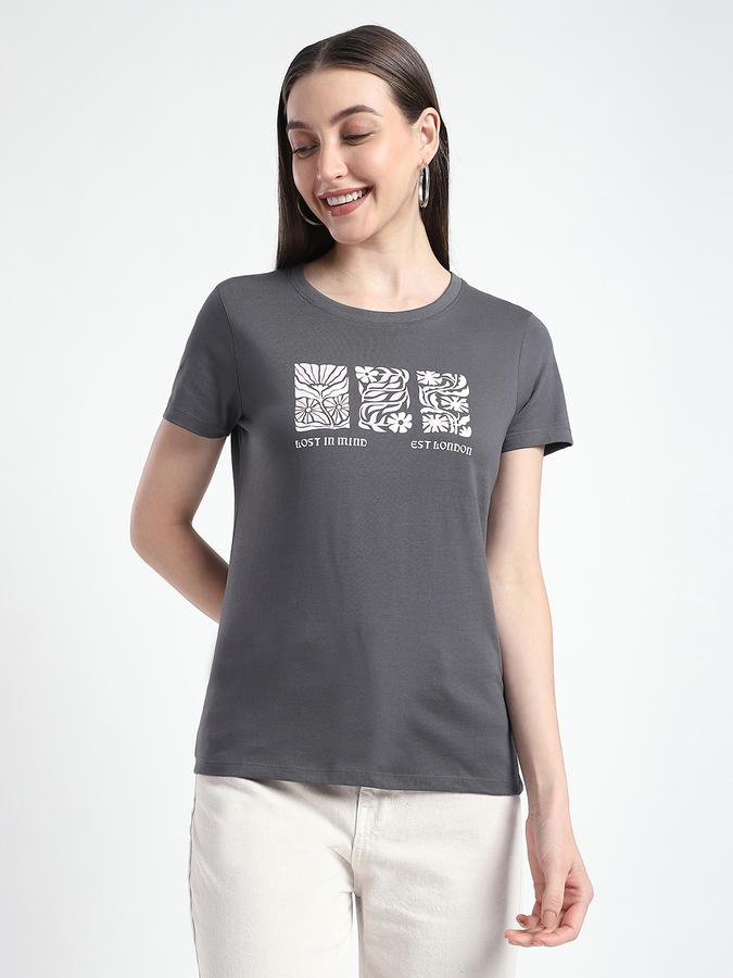 Women Cotton Regular Fit Crew Neck Graphic T-shirt