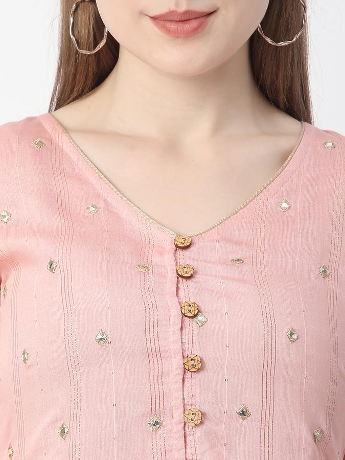 Women Viscose Relaxed Fit V-Neck Embroidered Ethnic Top