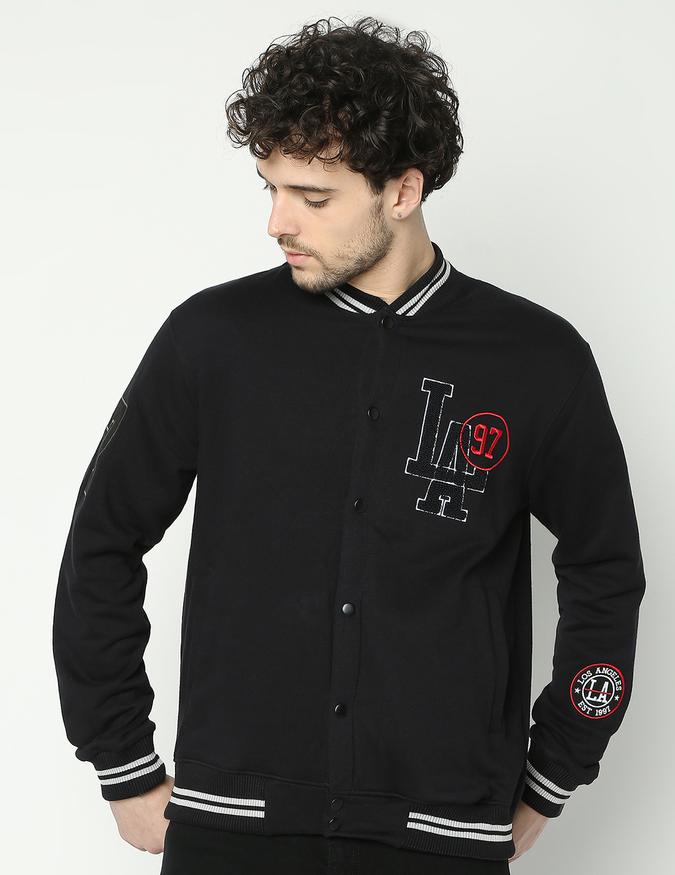 Men Regular Fit Typographic Print Bomber Jacket image number 0
