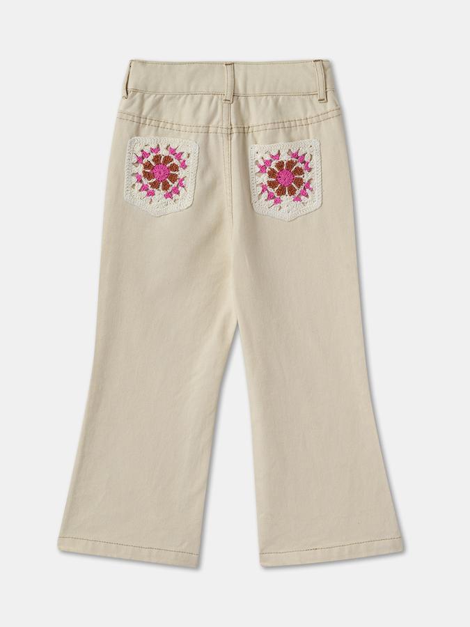 Boys Flared Fit Embroidered Mid Waist Trouser