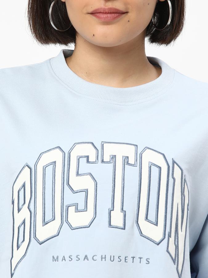 Women Cotton Blend Oversized Round Neck Graphic Sweatshirt