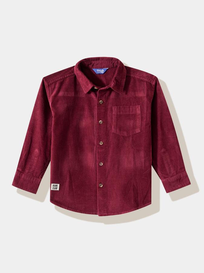 Boys Corduroy Regular Fit Long Sleeve Solid Shirt