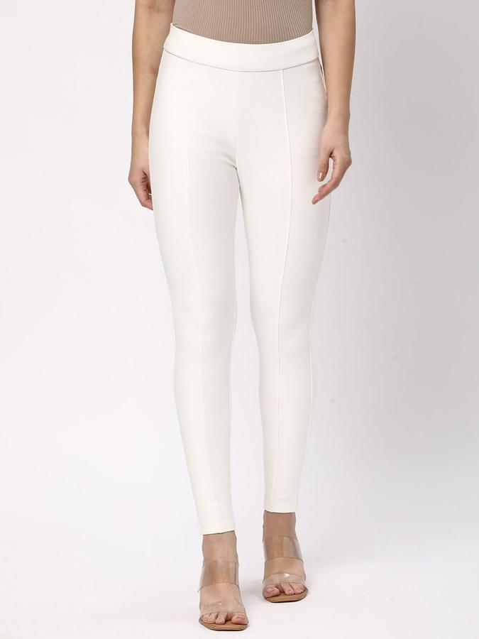 R&B Women Ivory Solid Skinny Fit Trousers