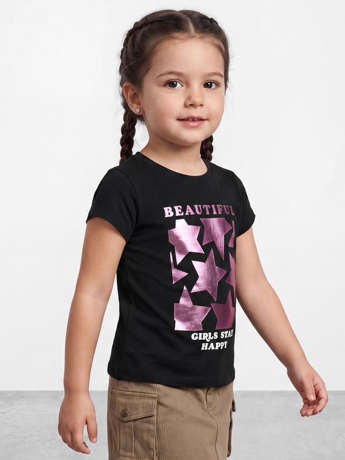 R&B Girls Black Geometric Printed  Short Sleeves Pure Cotton T-shirt