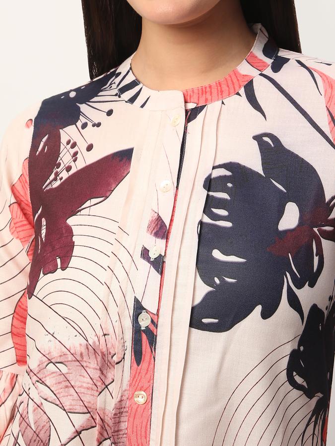 Women Cotton Regular Fit Mandarin Collar Printed Kurta