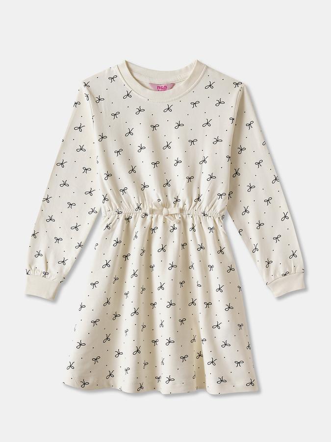 R&B Girls' Beige Printed Dress