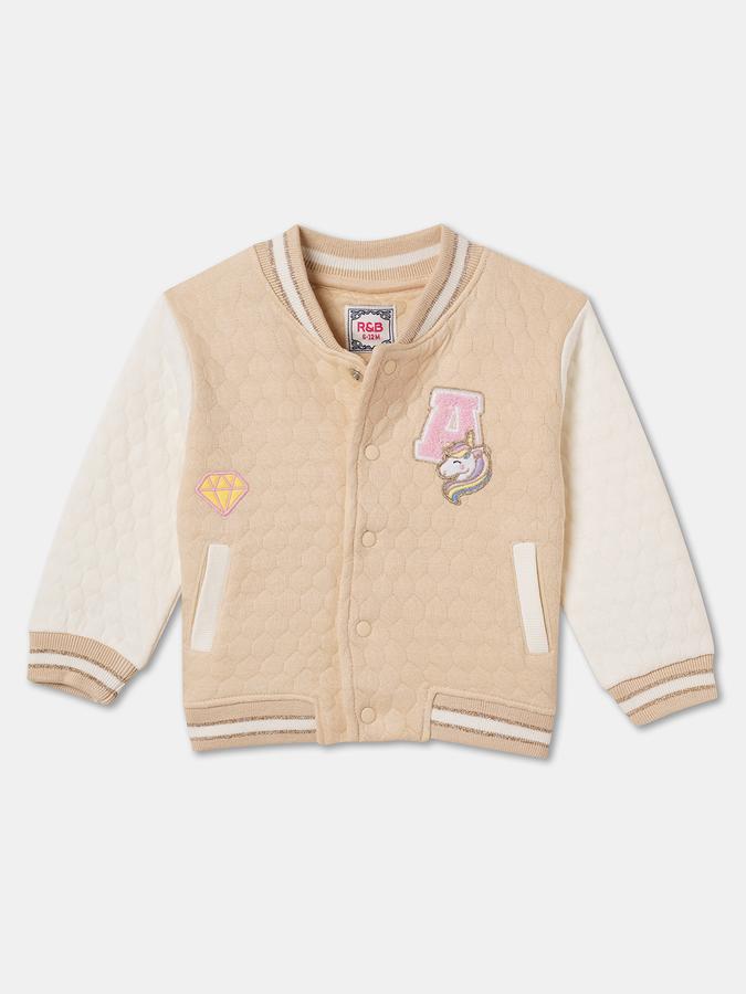 Girls Cotton Placement Print Embroidered Shacket Jacket