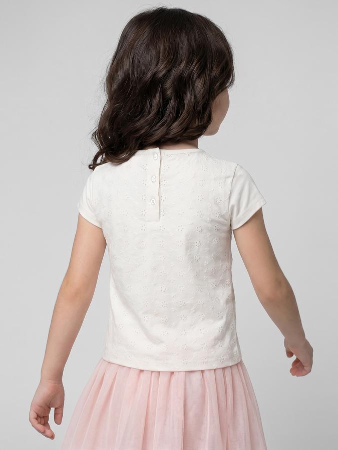 R&B White Self Design Girls Round Neck Regular Fit Short Sleeves T-Shirt 