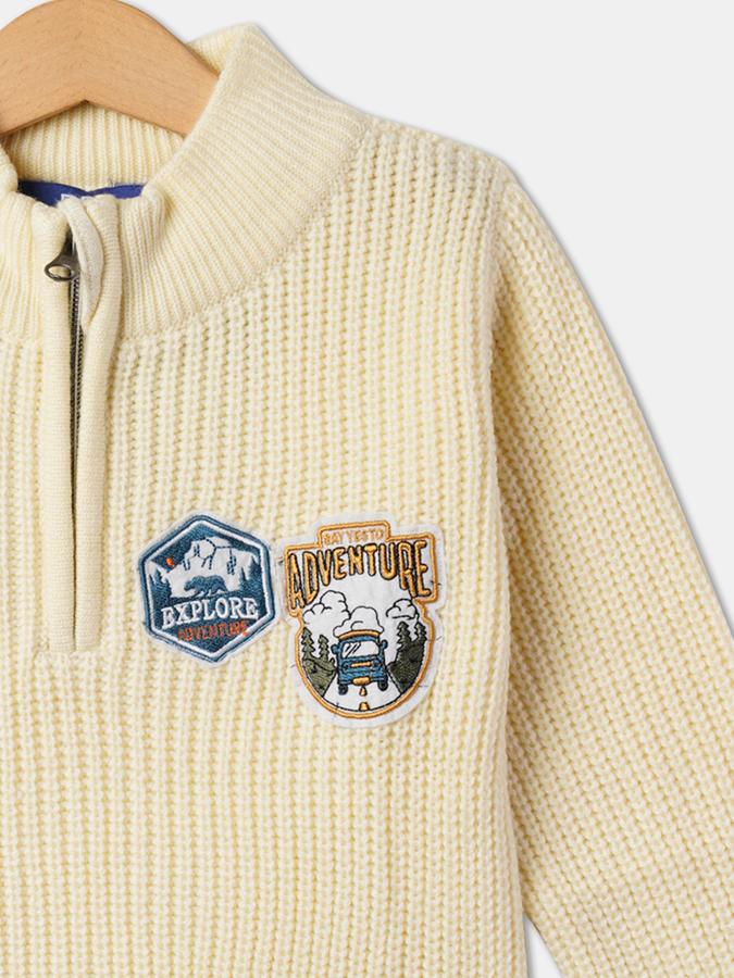 Boys Cotton Regular Fit Zip Neck Applique Sweatshirt