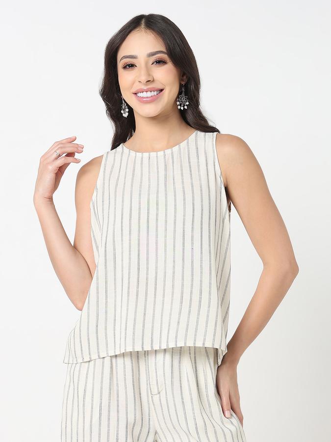 R&B Women Nude Striped Sleeveless Top