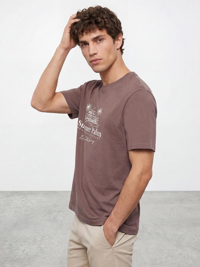 R&B Mauve Men Printed Short Sleeves Tshirt