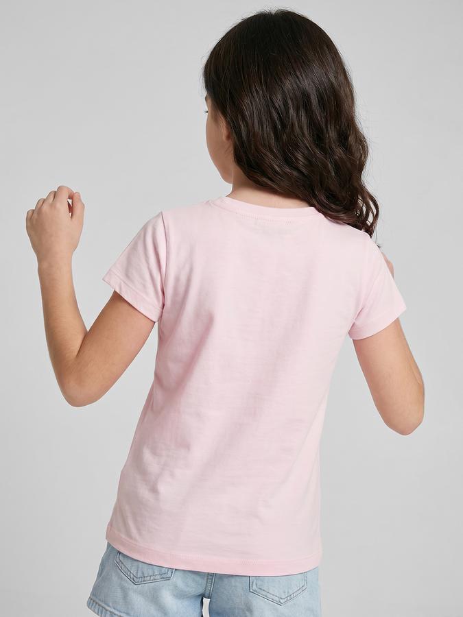 R&B Pink Graphic Print Girls Round Neck Regular Fit Short Sleeves T-Shirt 